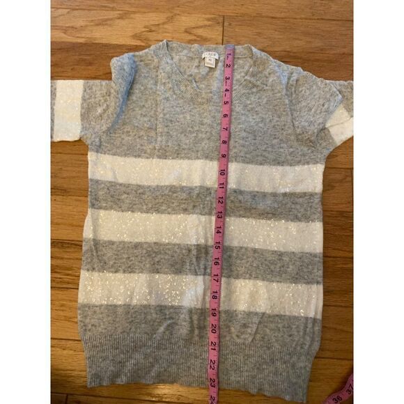 J.Crew women's Light Gray Knit Sequin lightweight Cream Striped sweater size XS - Picture 6 of 8